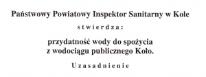 Przydatność wody do spożycia z wodociągu publicznego Koło przy ulicy Hugo Kołątaja 
