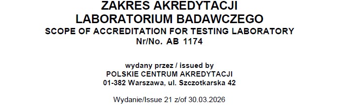 21 wydanie Zakresu Akredytacji nr AB 1174 Laboratorium MZWiK Sp.z o. o. 